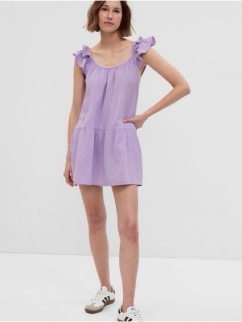 NEW Gap Crinkle Gauze Mini Dress Size Large TALL  Purple Casual Vacation 21